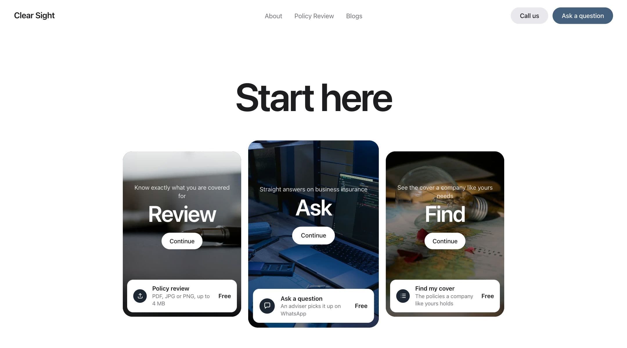 Home page of a website built by cense